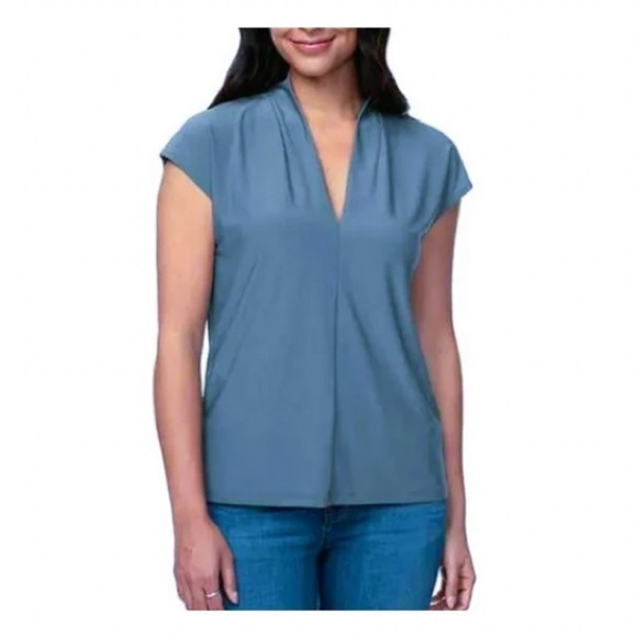 Buffalo David Bitton Tops - ⚡️Buffalo Ladies' V-Neck Short Sleeve Blouse - Blue (Medium)